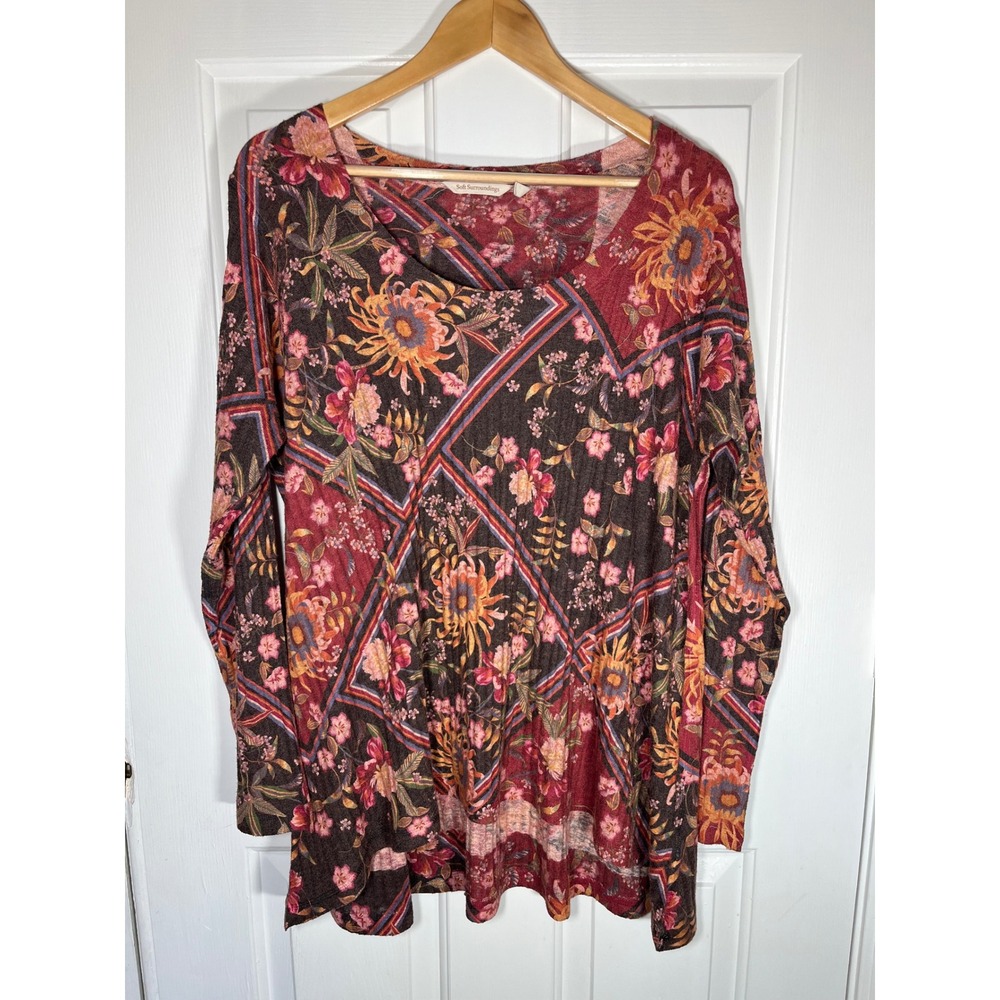Soft Surroundings Floral Patchwork Tunic Women PXL Multicolor‎ Knit Long Sleeve